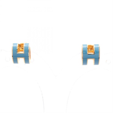 HERMES Mini pop H Pierced earrings Gold Plated Blue jean Used women