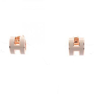 HERMES MINI POP H Pierced earrings Gold Plated Beige Marong rasse Used women