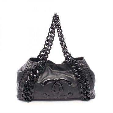 CHANEL CC Logo Plastic Chain Tote Bag WS6950 leather Patent leather Black SHW
