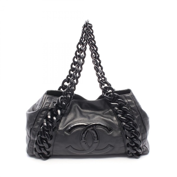 CHANEL CC Logo Plastic Chain Tote Bag WS6950 leather Patent leather Black SHW