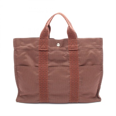 HERMES HerlineMM Hand Tote Bag Nylon canvas Brown Used unisex SHW