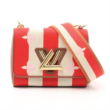 LOUIS VUITTON Twist PM Shoulder Bag M57722 canvas leather Red White Used Women