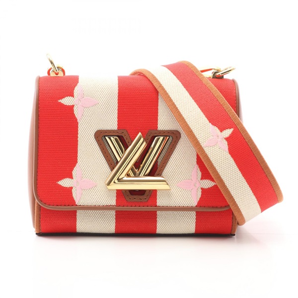 LOUIS VUITTON Twist PM Shoulder Bag M57722 canvas leather Red White Used Women