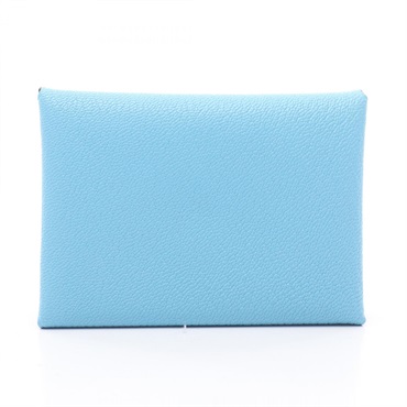 HERMES Calvi duo coin purse wallet Chevre leather Blue aztec Used Women K SHW