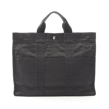 HERMES Herline MM Tote Bag Nylon canvas Gray Used unisex SHW