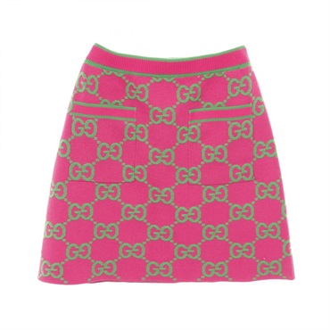 GUCCI GG pattern skirt cotton wool silk Pink Green Used Women #S