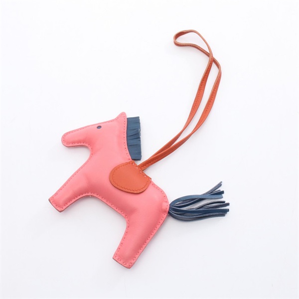 HERMES Rodeo MM charm Agneau milo leather Pink Red Carnelian Blue Used Women A