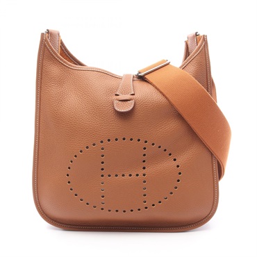 HERMES Evelyne Troyes PM Shoulder Bag Clemence leather Brown Gold Used SHW U