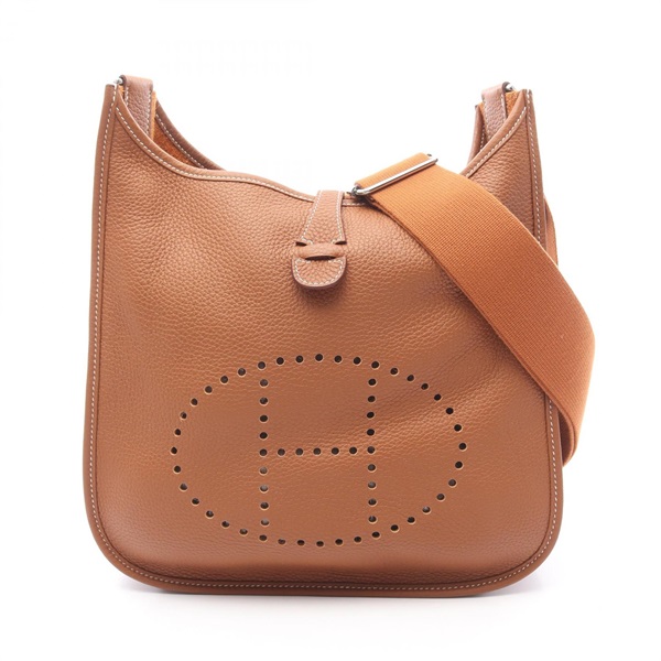 HERMES Evelyne Troyes PM Shoulder Bag Clemence leather Brown Gold Used SHW U