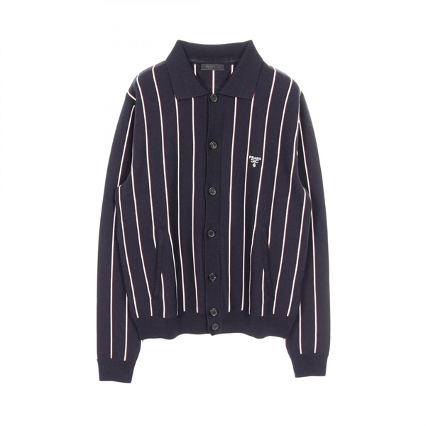 PRADA Cardigan Sweater Knitwear UMG381 wool Navy White Red Used mens