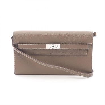 HERMES Kelly to go Shoulder Bag Epsom leather Brown Etoupe Grey Used Women B SHW