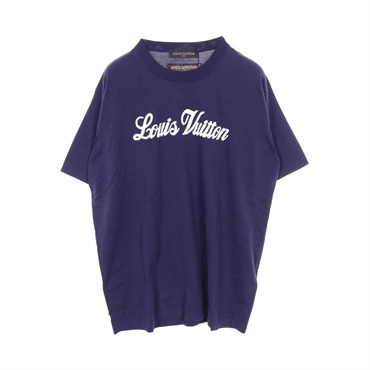 LOUIS VUITTON Graphic logo knit T-shirt cotton Navy White mens #XXL