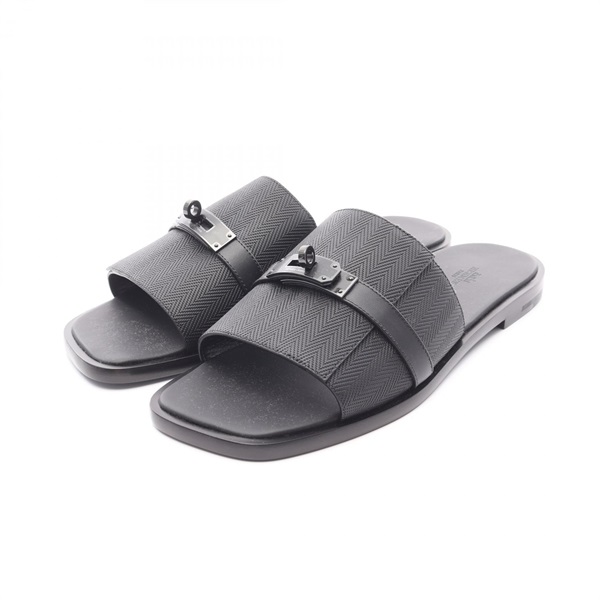 HERMES Gabriel Kelly Buckle Sandals leather Black Used mens size 44