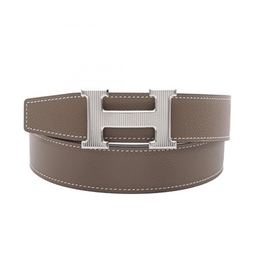 HERMES H Story belt Gray Beige White SHW Etoupe Grey Used mens