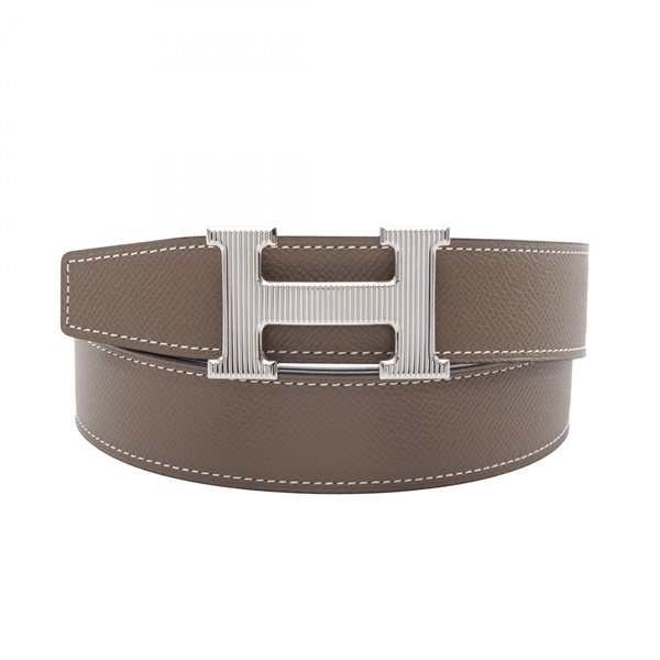 HERMES H Story belt Gray Beige White SHW Etoupe Grey Used mens