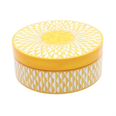 HERMES Soleil d'Hermès Box MM Tableware lacquer wood SS Yellow White Used unisex