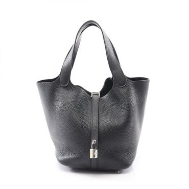 HERMES Picotin Lock MM Handbag Clemence leather Black Used Women A SHW
