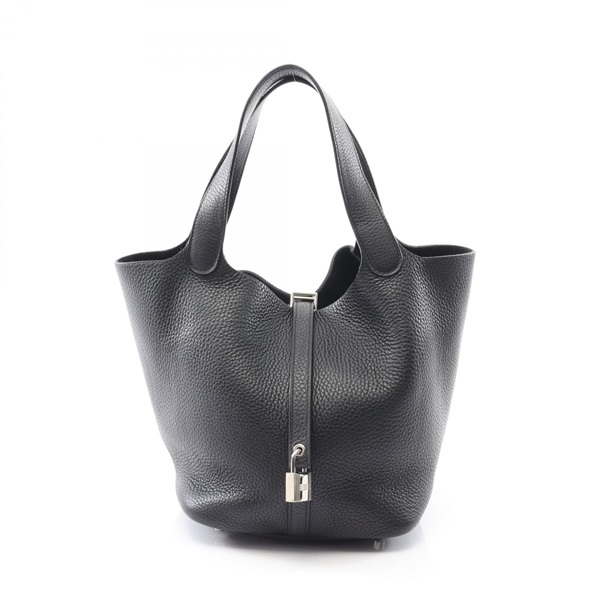 HERMES Picotin Lock MM Handbag Clemence leather Black Used Women A SHW