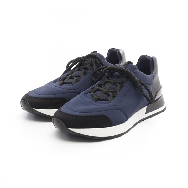 HERMES sneakers shoes Suede Fabric Navy Black Used mens #43