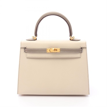 HERMES Kelly 25 Shoulder Handbag Epsom leather Beige Gris asphalt Used B GHW