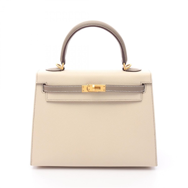 HERMES Kelly 25 Shoulder Handbag Epsom leather Beige Gris asphalt Used B GHW