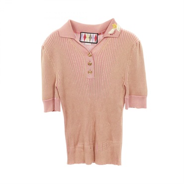 GUCCI Lovelight Polo shirt knitwear M size Rayon Pink Beige Used Women