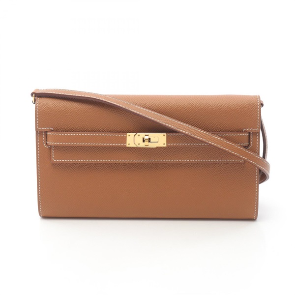 HERMES Kelly to go Shoulder Bag Epsom leather Brown Gold Used Women GHW