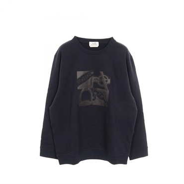 HERMES Metallerie au Carre Sweat Pullover Cotton Navy Brown Size XXL Mens
