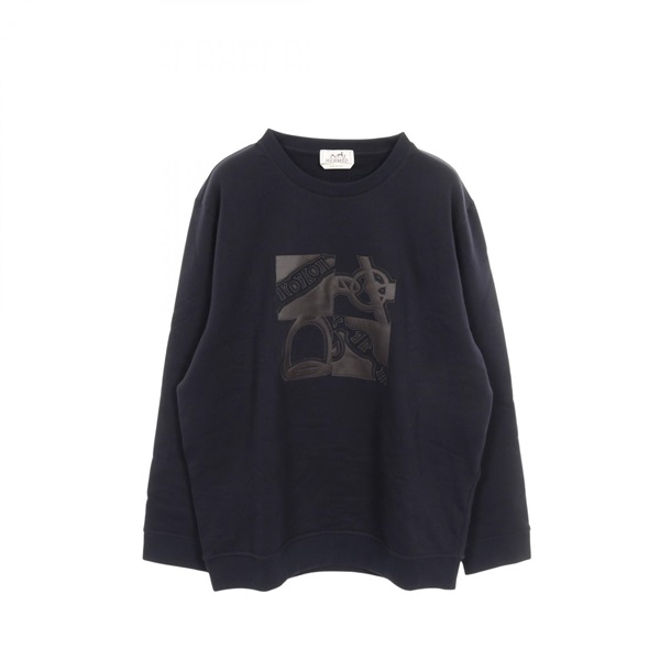 HERMES Metallerie au Carre Sweat Pullover Cotton Navy Brown Size XXL Mens