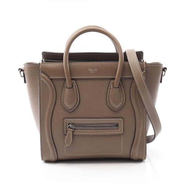 CELINE Luggage Nano Shopper crossbody Handbag leather Brown Used Women