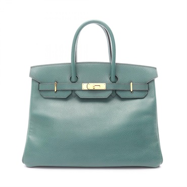 HERMES Birkin 35 Handbag Ardennes leather Green Vert benghal GHW Used Women X