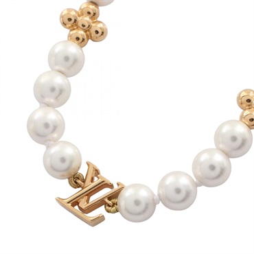 LOUIS VUITTON My LV Artificial Pearl Necklace Pendant Gold Plated Used Women