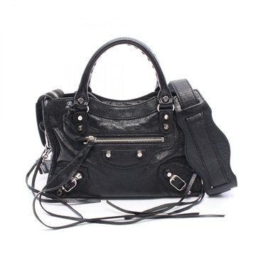 BALENCIAGA Classic Mini City shoulder crossbody Handbag 300295 leather Black