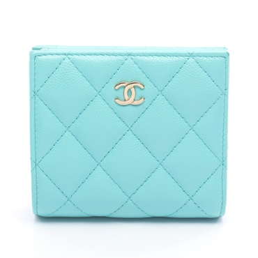 CHANEL Matelasse Classic Small Wallet AP3178 Grained calfskin Green Used GHW CC