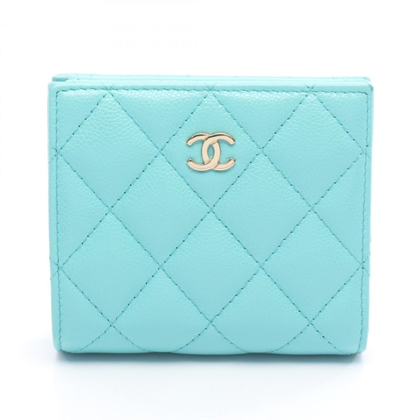 CHANEL Matelasse Classic Small Wallet AP3178 Grained calfskin Green Used GHW CC