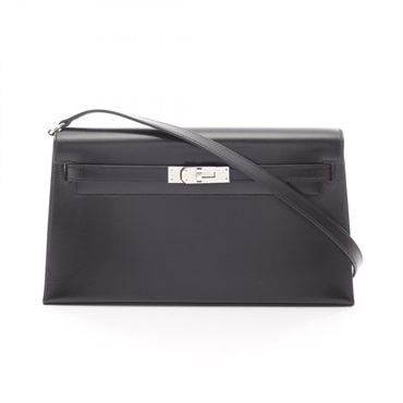 HERMES kelly elan Shoulder hand Bag K Box calf leather Black SHW