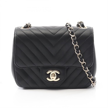 CHANEL Chevron V Stitch chain Shoulder crossbody Bag A35200 Lambskin BK Used GHW