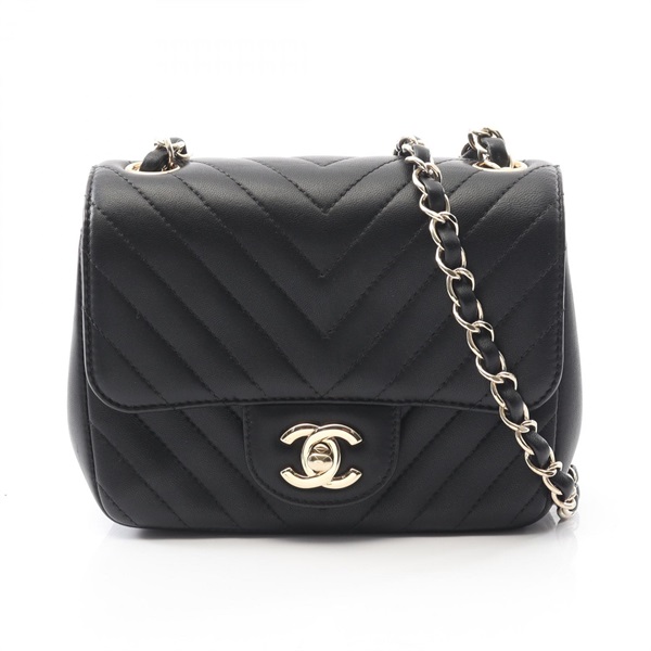 CHANEL Chevron V Stitch chain Shoulder crossbody Bag A35200 Lambskin BK Used GHW