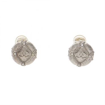 CHANEL COCO Mark clip round Earring Silver plating Used