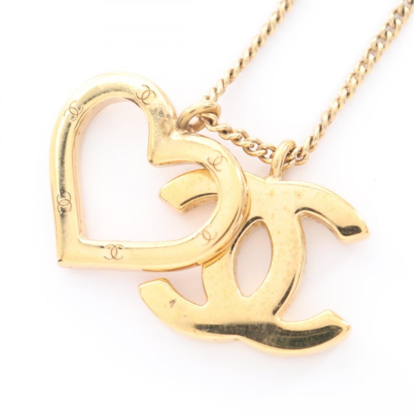 CHANEL COCO Mark Necklace pendant open heart 40cm Gold Plated Used CC