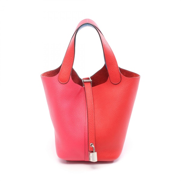 HERMES Picotin Lock casaque PM Tote Handbag Clemence leather Pink red used SHW Z