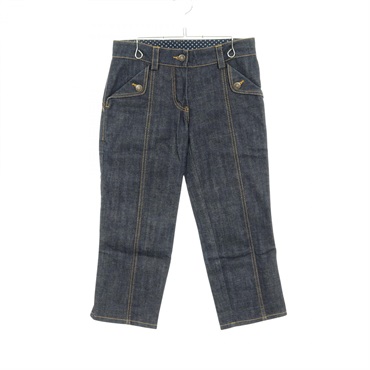 LOUIS VUITTON Monogram Denim half pants #36 jeans cotton Navy Used Women