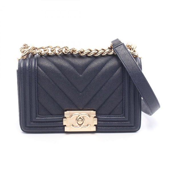 CHANEL Boy Chanel Small Shoulder Handbag A67085 Calf leather Navy GHW Used Women