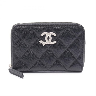 CHANEL Matelasse COCO Mark Star around zip wallet purse AP3428 Calfskin BK SHW