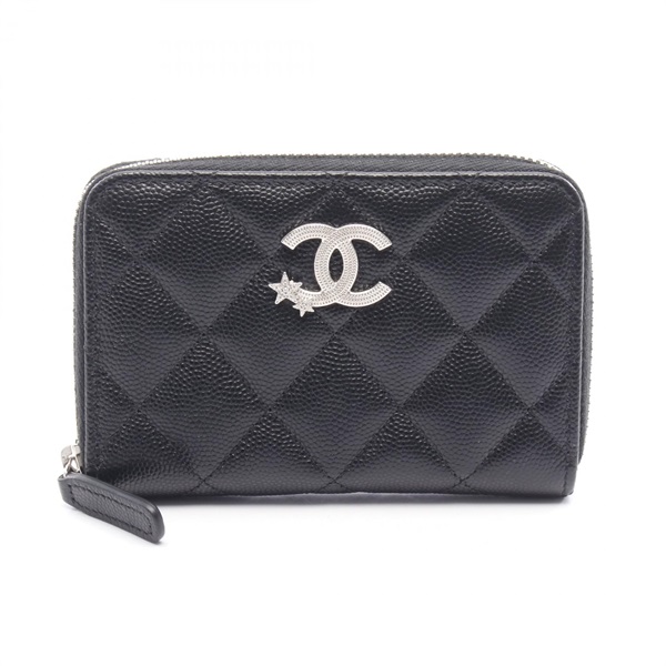 CHANEL Matelasse COCO Mark Star around zip wallet purse AP3428 Calfskin BK SHW