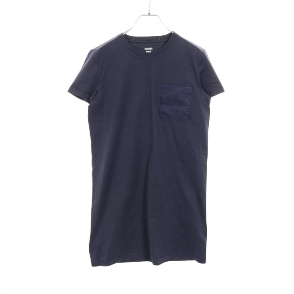 HERMES Mosaic Dress 3E4509DL cotton Navy Used Women size 38