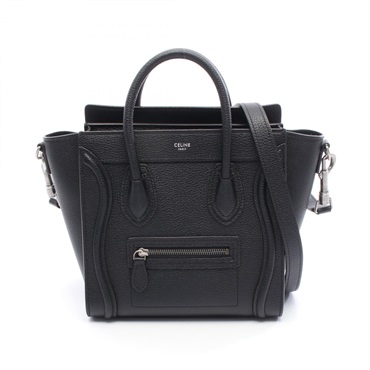 CELINE Luggage Nano Shopper crossbody Handbag 189243DRV leather Black Used Women