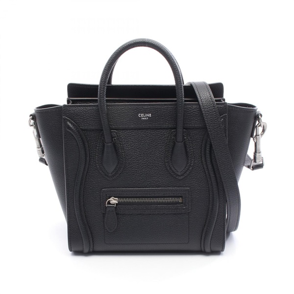 CELINE Luggage Nano Shopper crossbody Handbag 189243DRV leather Black Used Women