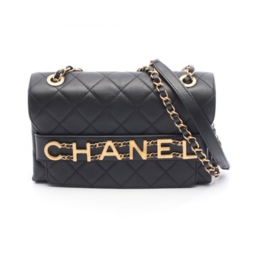 CHANEL Matelasse logo Chain Shoulder Bag AS4190 Lamb leather Black Used GHW CC