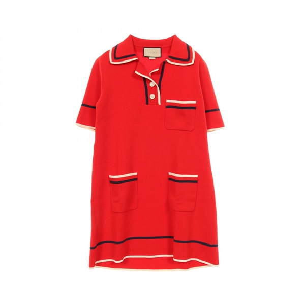 GUCCI polo dress #S short sleeves cotton silk Red Used Women
